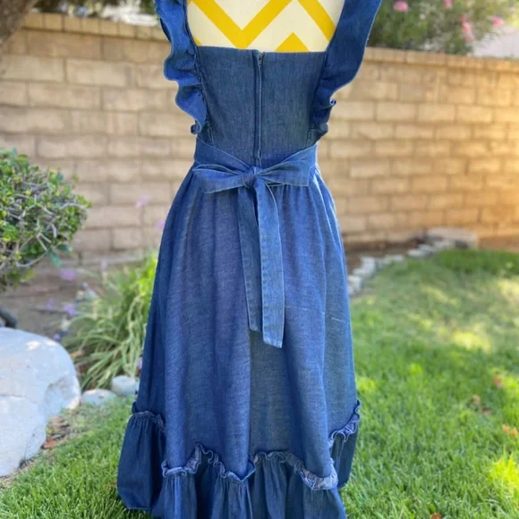 Vintage Gunne Sax ruffle prairie denim dress - Picture 9 of 16